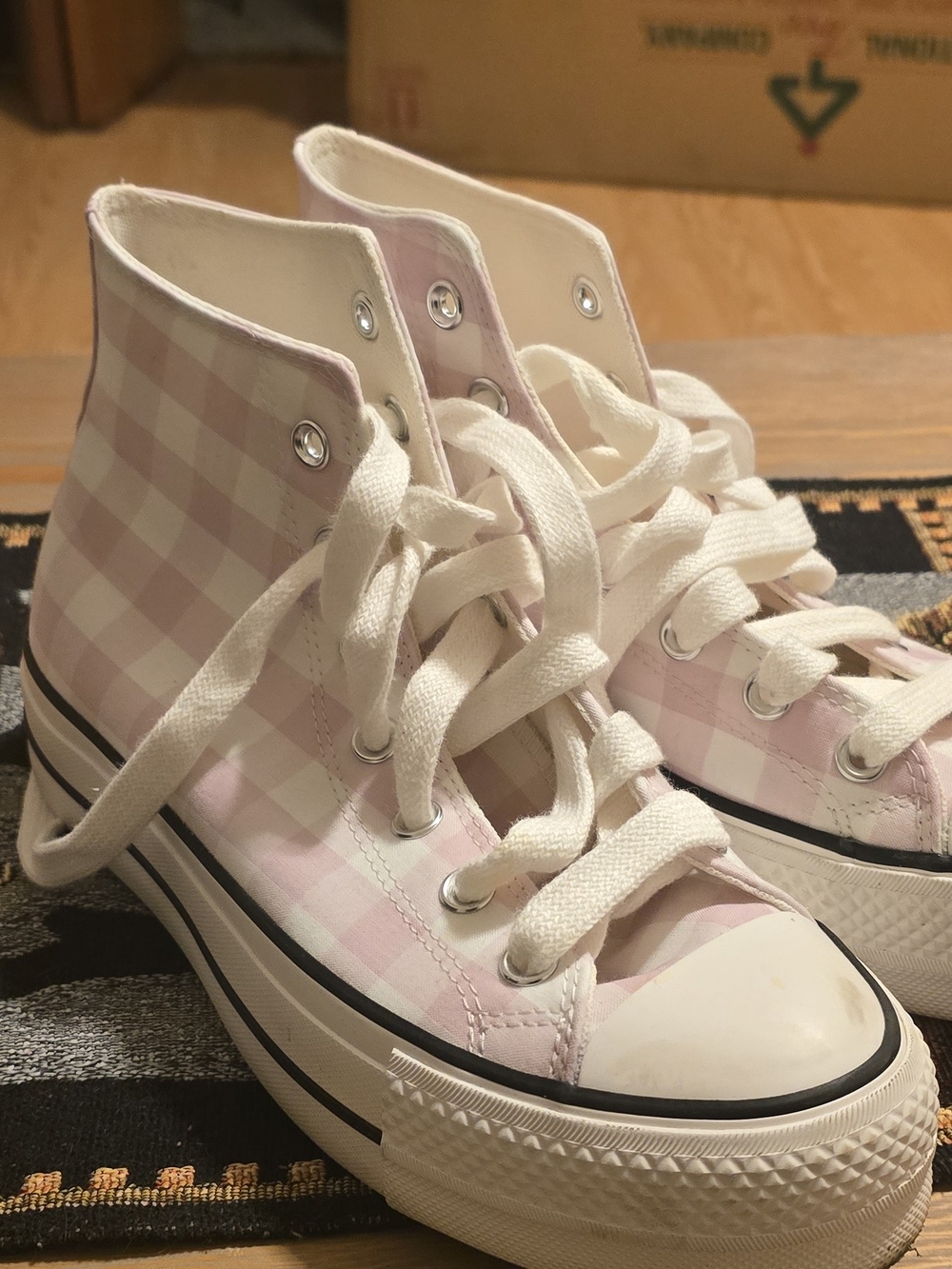 Converse Pink Gingham High-Top Sneakers - Women's
